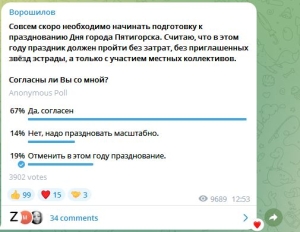 Дмитрий Ворошилов запустил опрос о праздновании Дня города Пятигорска
