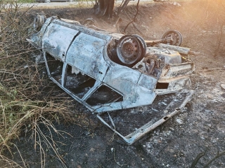 В Советском округе Ставрополья опрокинулся ВАЗ-2114, машина полностью сгорела